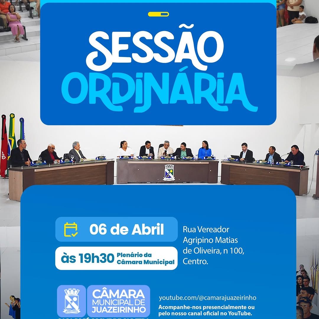 Sessão Ordinária: Câmara Municipal convida para acompanhamento presencial e online
